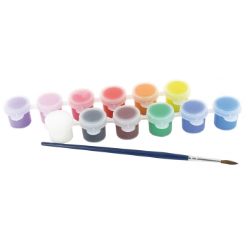 9125 - 3700443591253 - MegaCrea DIY - Peinture acrylique 12 pots de 6 ml + 1 pinceau
